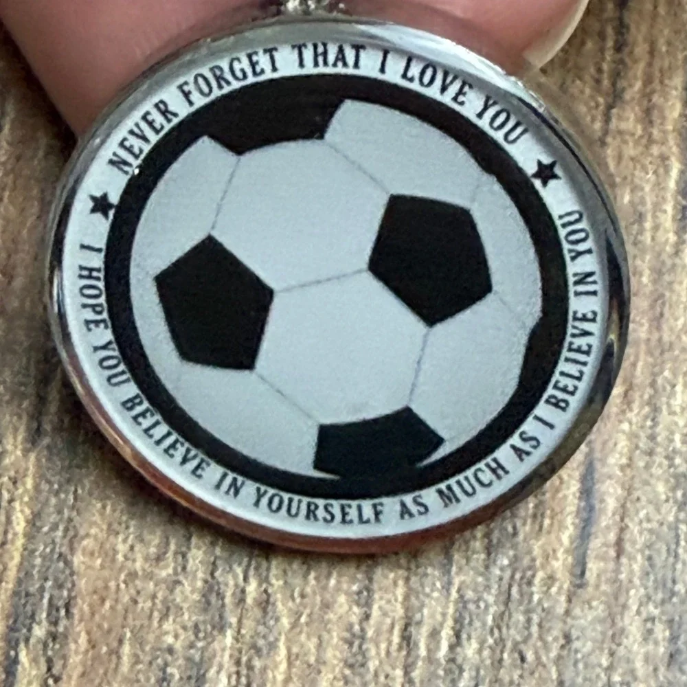 Soccer Ball Pendant Necklace Snake Chain Inspirational Message Gift